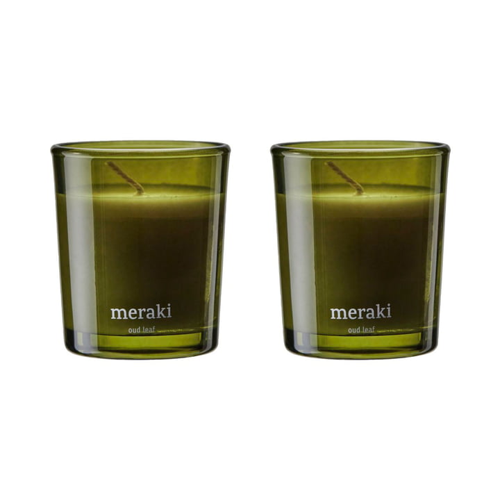 Meraki - Bougie parfumée, Ø 6 cm, Oud leaf (lot de 2)