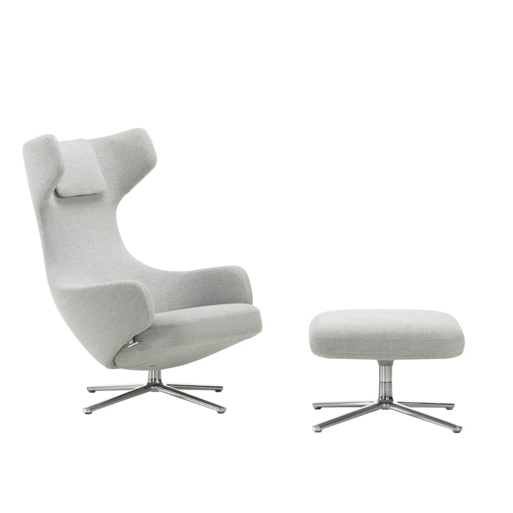 Vitra - Grand Repos Fauteuil et Ottoman, Dumet melange (double piqûre) / aluminium poli (patins en feutre)