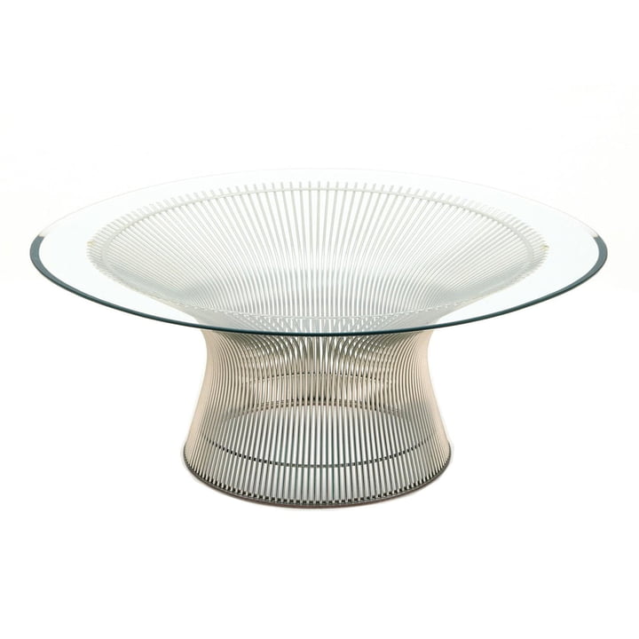 Knoll - Platner Table basse, Ø 107 cm, nickel poli / verre cristal