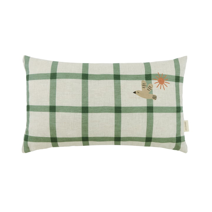 Nobodinoz - Vibes Coussin M, 44 x 25 cm, Oiseau, vert