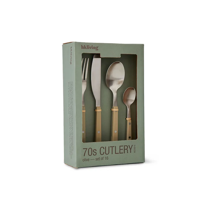 HKliving - Set de couverts 70's, olive (set de 16)