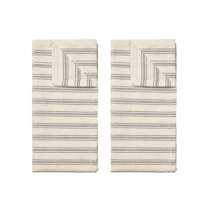 Broste Copenhagen - Karl Torchon à vaisselle 50 x 70 cm, noir / naturel (lot de 2)