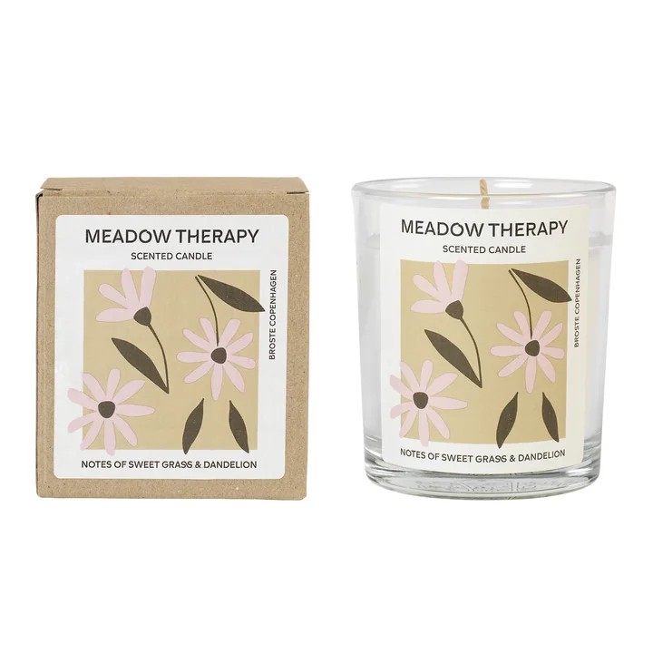 Broste Copenhagen - Bougie parfumée Meadow Therapy, Ø 7,4 x H 8,3 cm, blanc