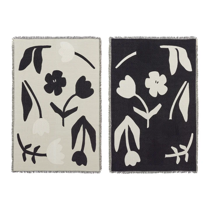 Broste Copenhagen - Rosita Couverture, 130 x 180 cm, noir / blanc cassé