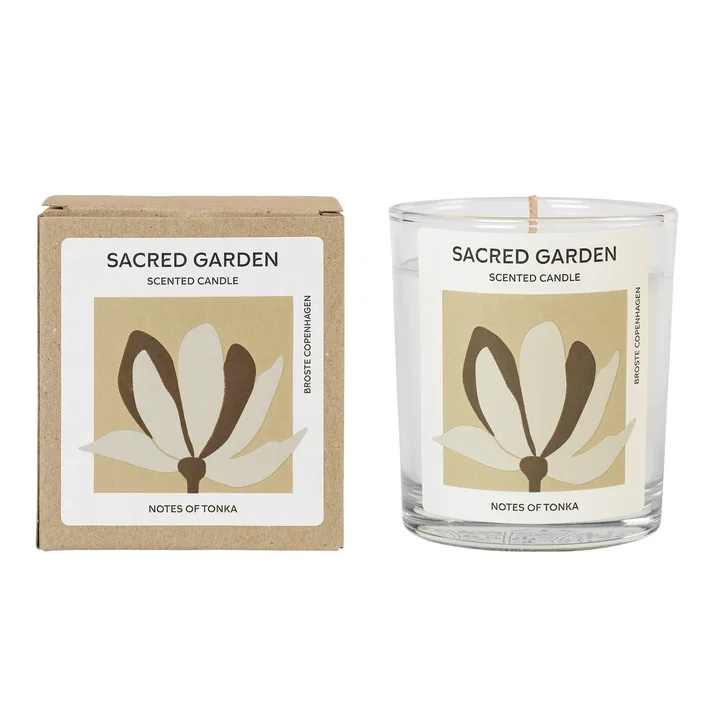 Broste Copenhagen - Bougie parfumée Sacred Garden, Ø 7,4 x H 8,3 cm, blanc