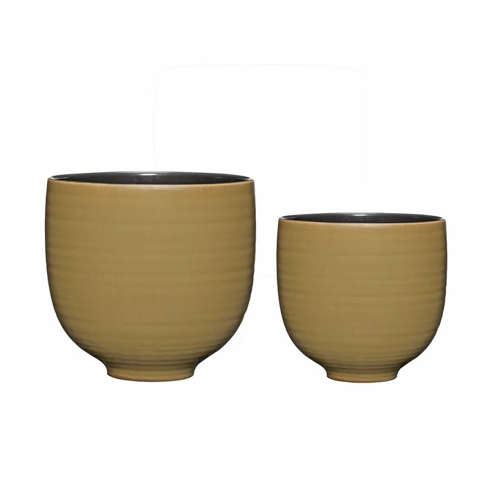 Hübsch Interior - Yuka pots en céramique, vert (set de 2)