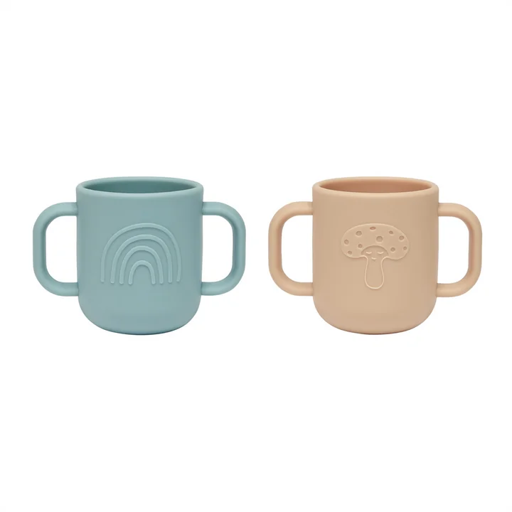 OYOY Mini - Kappu Gobelet pour enfants avec anse, aqua / camel (set de 2)