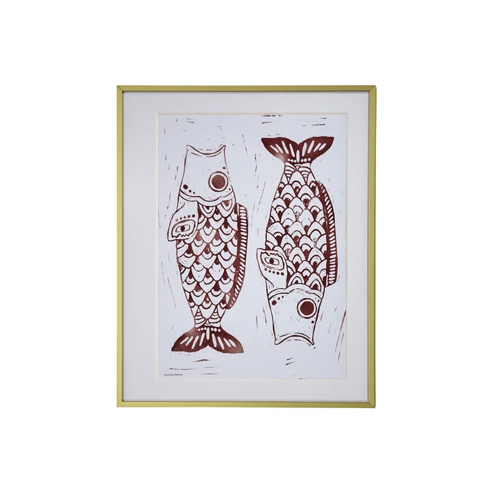 House Doctor - Tableau mural Fish, 50 x 40 cm, bordeaux