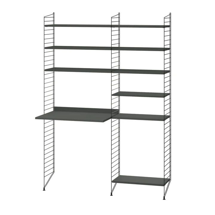 String - Combinaison de postes de travail, 140 x 200 x 30 cm, gris foncé / noir