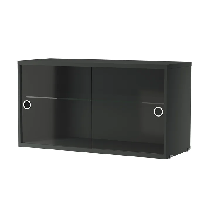 String - Armoire vitrine avec portes coulissantes en verre 78 x 30 cm, gris foncé