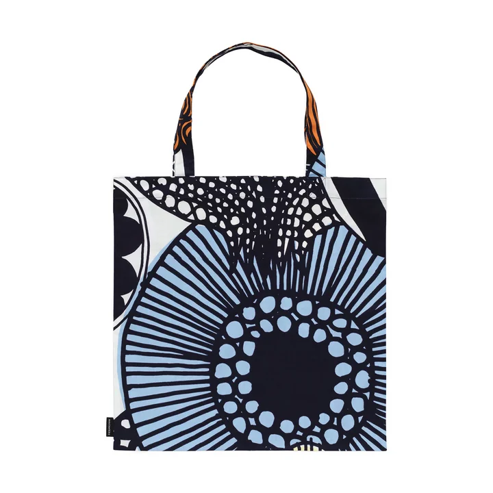 Sac à provisions Siirtolapuutarha, blanc / jaune clair / orange / bleu clair (printemps/été 2025) de Marimekko