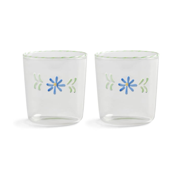 & klevering - Flora Verre à boire 300 ml, bleu (set de 2)