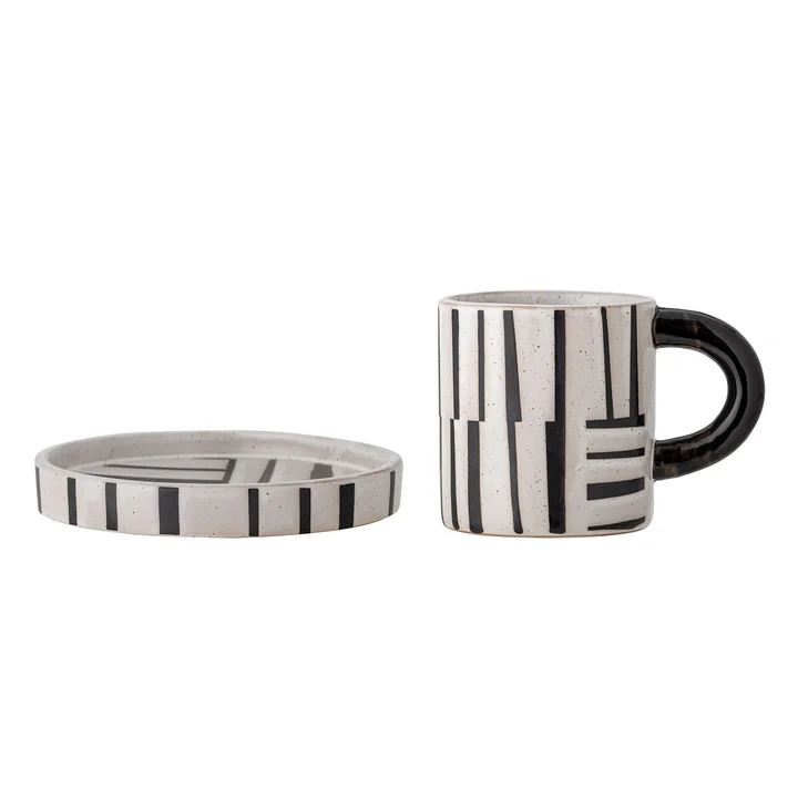 Bloomingville - Frankie Tasse avec soucoupe, noir / blanc (2pcs)