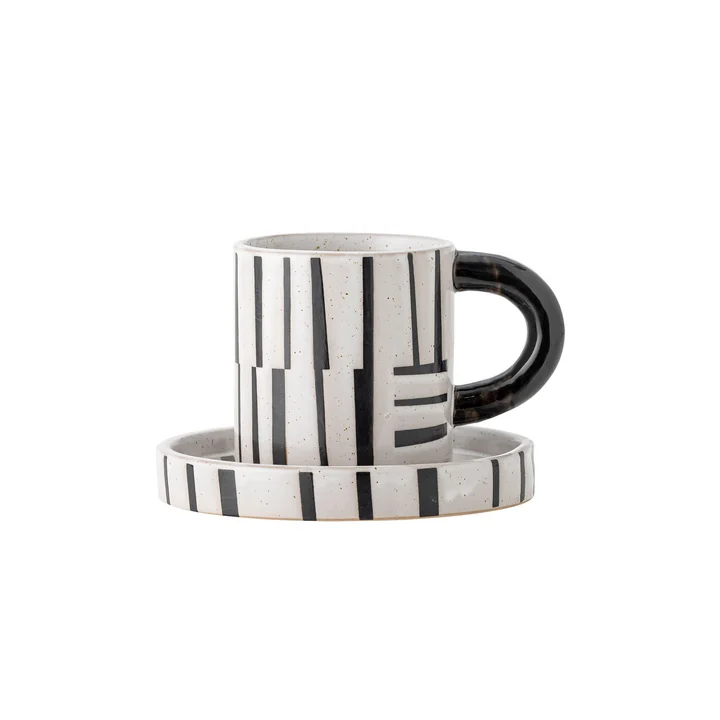 Bloomingville - Frankie Tasse avec soucoupe, noir / blanc (2pcs)