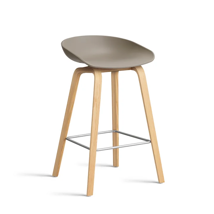 HAY - About A Stool AAS 32 H 65 cm, chêne laqué / acier inoxydable / kaki 2. 0