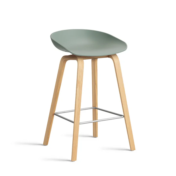 HAY - About A Stool AAS 32 H 65 cm, chêne laqué / acier inoxydable / fall green 2. 0