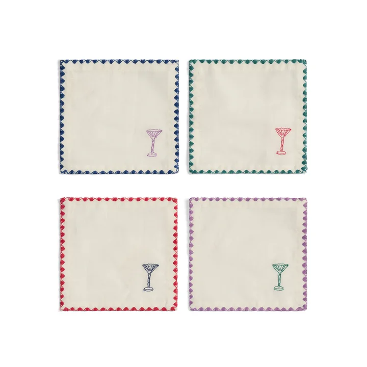 & klevering - Zigzag serviette cocktail, 12 x 12 cm, multicolore (lot de 4)