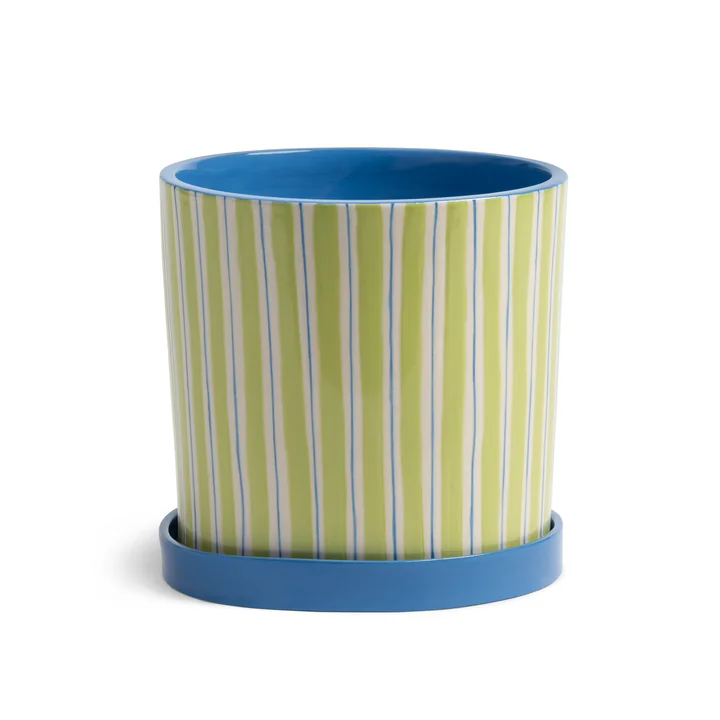 & klevering - Ray Pot de fleurs avec soucoupe, Ø 16,5 x 16,5 cm, vert / bleu / blanc