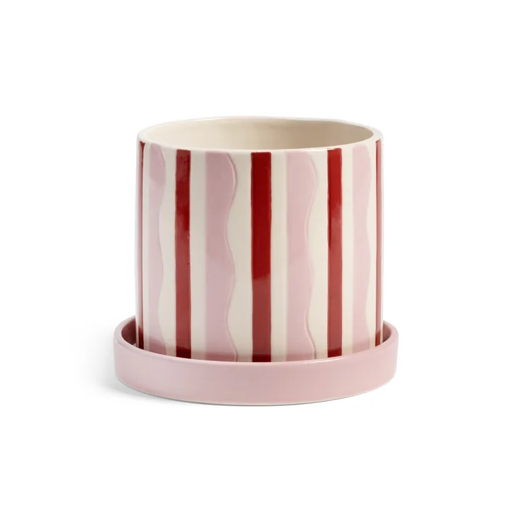 & klevering - Clash pot de fleurs avec soucoupe, wiggle, Ø 15,5 x 13,5 cm, rose / rouge / blanc