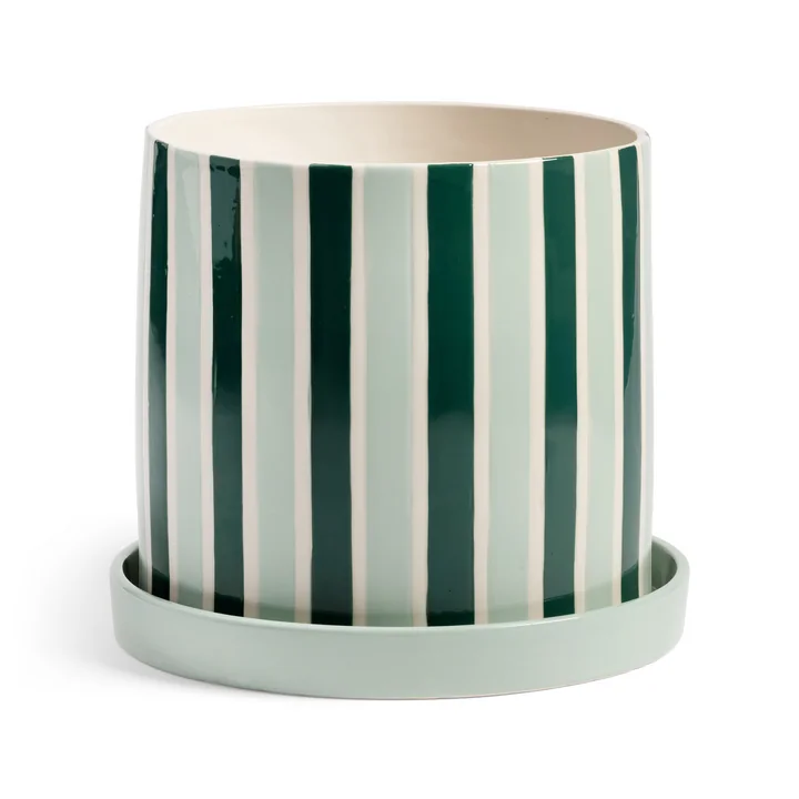 & klevering - Clash pot de fleurs avec soucoupe, stripe, Ø 23,5 x 21 cm, vert / blanc