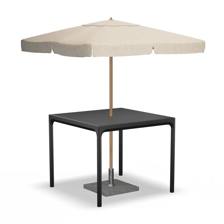 HOUE - Four Table Outdoor, 90 x 90 cm, noire avec parasol