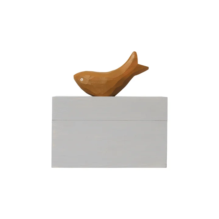 Ferm Living - Harbour Boîte de rangement Poisson, H 15 x 14,5 cm, mist blue / aged gold