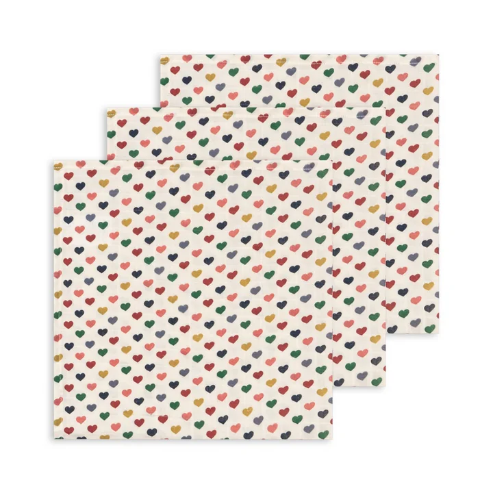 Konges Sløjd - Mouchoirs en mousseline, couer coloré (set de 3)