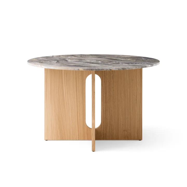 Audo - Androgyne Table de salle à manger Ø 120 cm, chêne naturel / plateau de table en marbre gris Galaxy