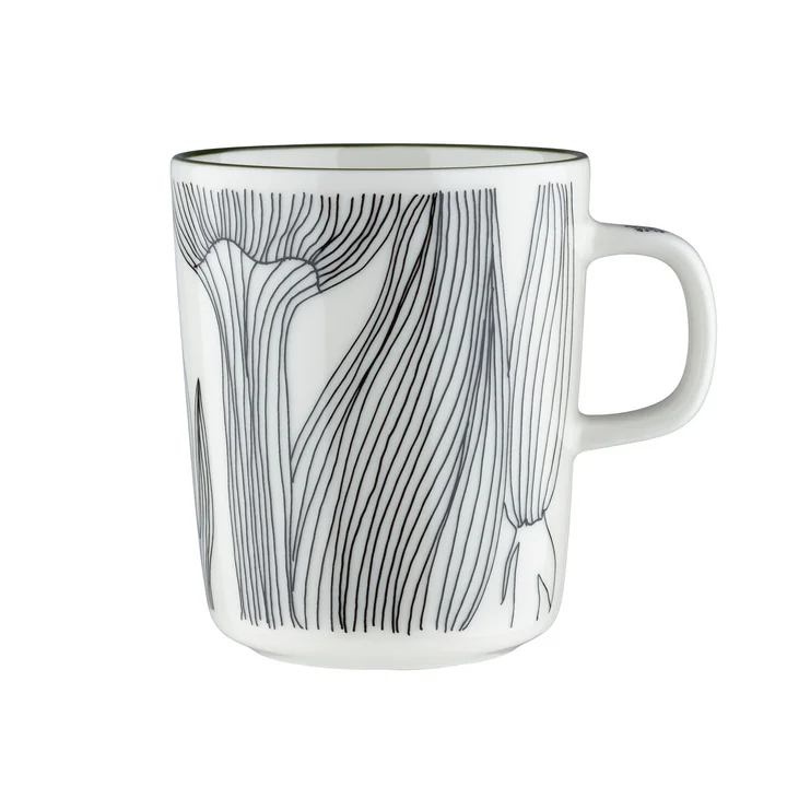 Marimekko - Oiva Kukat Puhkeavat Tasse avec anse, 250 ml, blanc / noir / vert forêt