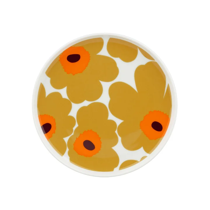 Marimekko - Oiva Unikko Assiette Ø 20 cm, blanc / caramel / orange chaud