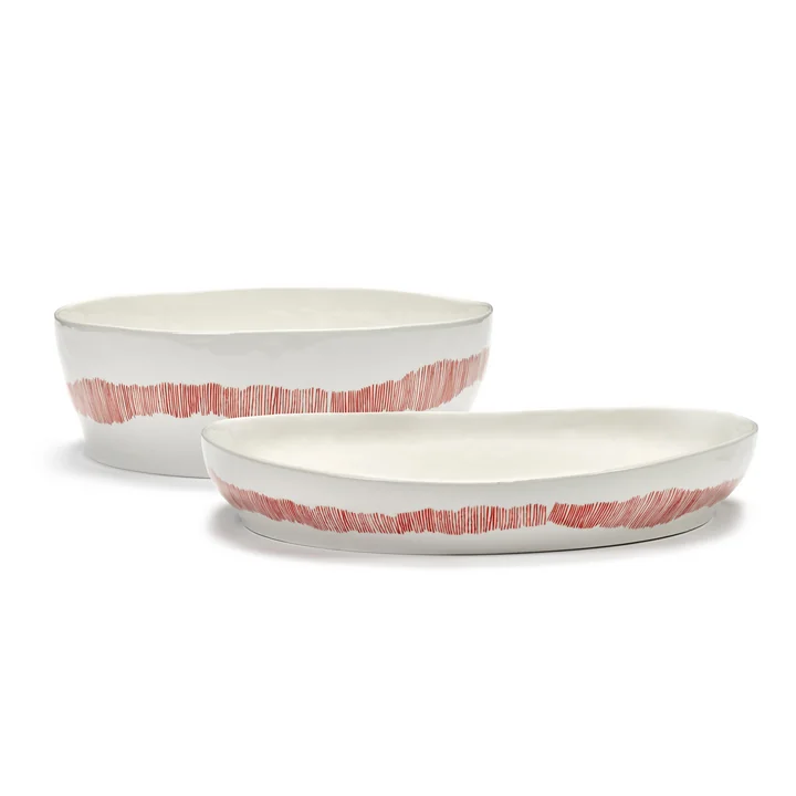 Serax - Feast saladier et plat de service M, white / red stripes