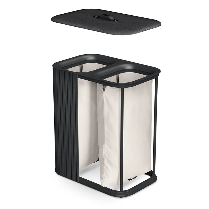 Joseph Joseph - Tota Twin Luxe Panier à linge à deux compartiments 90 l, bambou noir