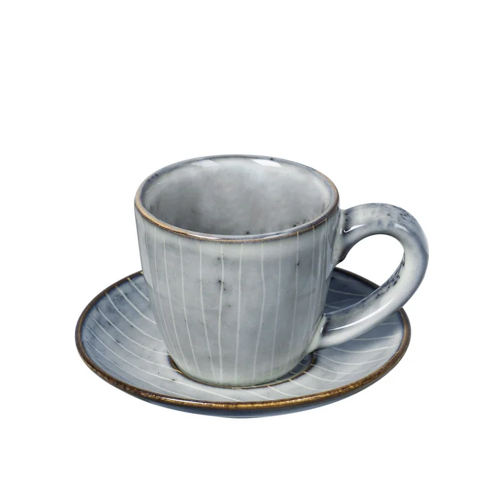 Broste Copenhagen - Nordic Sea Tasse à espresso avec soucoupe, 5 cl, soft blue