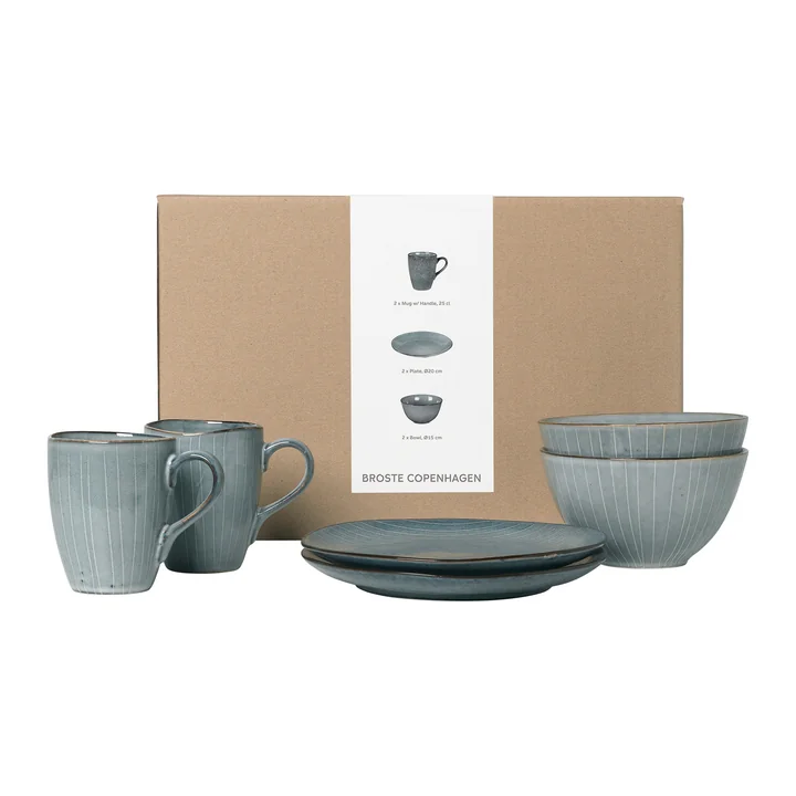 Broste Copenhagen - Nordic Sea Vaisselle Set de petit déjeuner, soft blue (6 pièces)