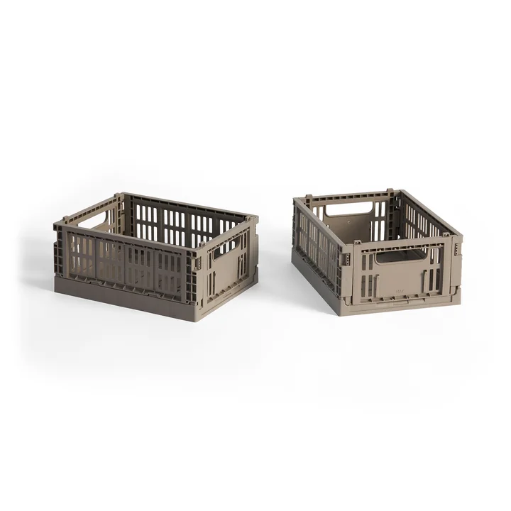 HAY - Colour Crate Panier Mini, 17 x 13 cm, warm grey, recycled (lot de 2)