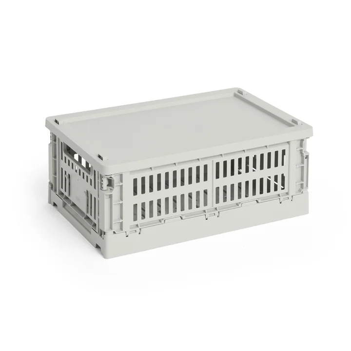 HAY - Colour Crate Corbeille S, 26,5 x 17 cm, grise, recycled avec couvercle