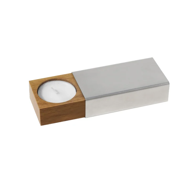 side by side - Two of us Bougeoir, 9,2 x 5 cm, chêne / argenté