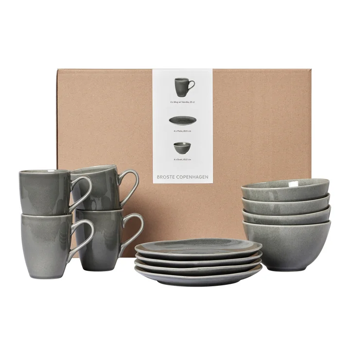 Broste Copenhagen - Nordic Rain Vaisselle Set de petit déjeuner, (12 pièces)