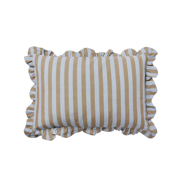 Broste Copenhagen - Ina Taie d'oreiller, 40 x 60 cm, dusty blue / brown kelp