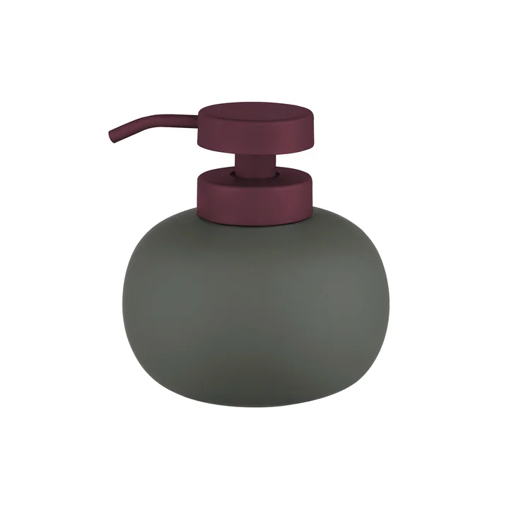 Mette Ditmer - Lotus Play Distributeur de savon, H 13 cm, olive foncé avec couvercle bordeaux