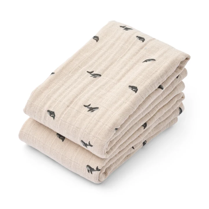 LIEWOOD - Linge en mousseline de coton bio Lewis, mini baleine, sable (lot de 2)