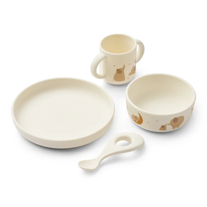 LIEWOOD - Vivi Set de vaisselle en silicone, Farm, butterfly / apple blossom (set de 4)