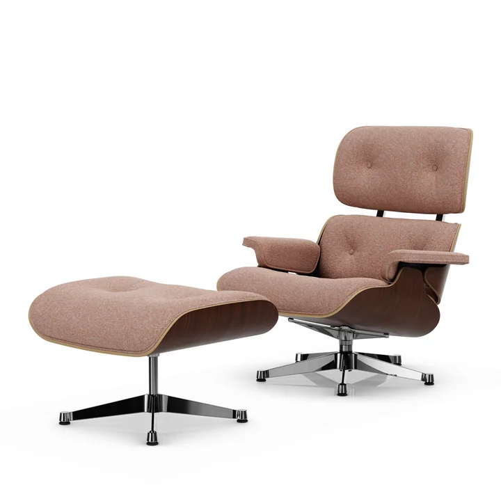 Vitra - Lounge Chair & Ottoman, poli, noyer foncé, Nubia, ivoire / pêche