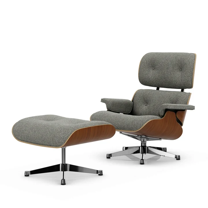 Vitra - Lounge Chair & Ottoman, poli, noyer naturel, Nubia, crème / brun foncé