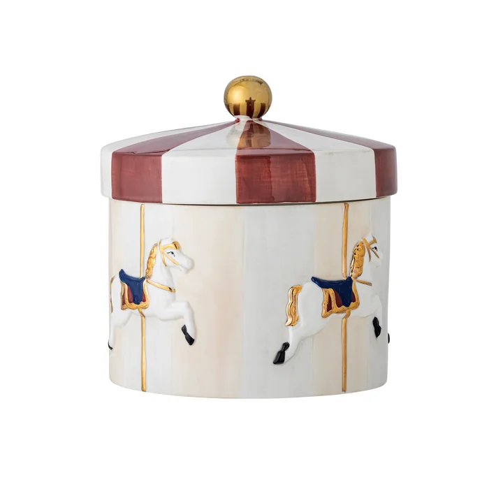 Bloomingville - Merry-go-round Récipient avec couvercle, Ø 19,5 x H 20,5 cm, rouge