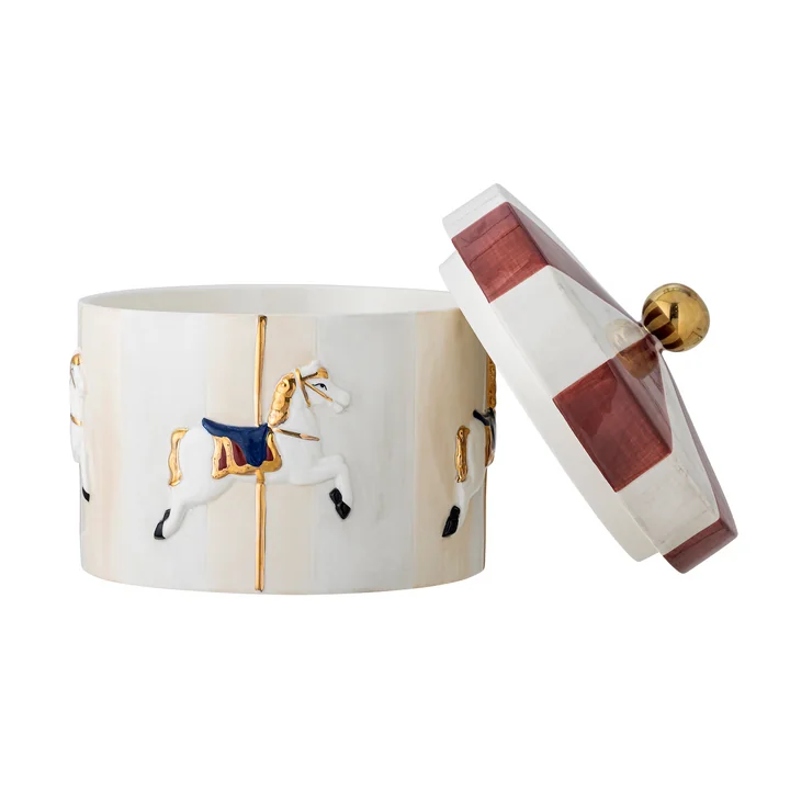 Bloomingville - Merry-go-round Récipient avec couvercle, Ø 19,5 x H 20,5 cm, rouge