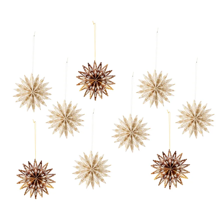 Bloomingville - Star Ornement de Noël, Ø 10 cm, naturel (set de 9)