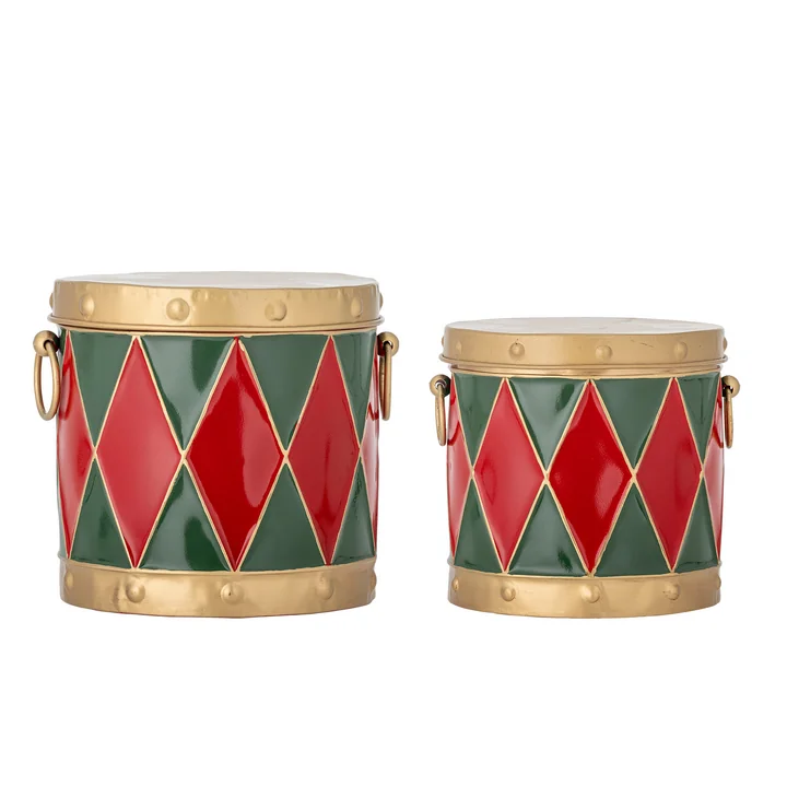 Bloomingville - Boîte Yuri avec couvercle, Ø 19,5 × H 17,5 cm / Ø 23,5 × H 20 cm, rouge (lot de 2)