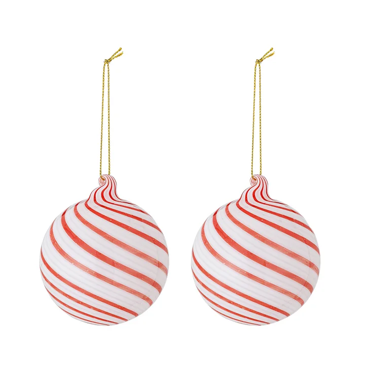 Bloomingville - Zwirl Boules de Noël, Ø 8 cm, rouge (set de 2)