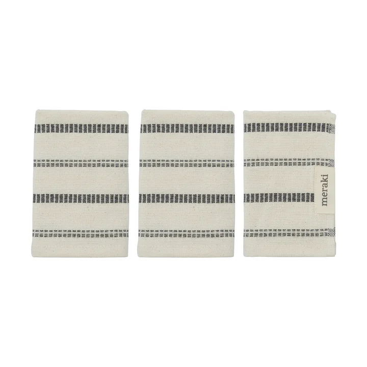 Meraki - True Gant de toilette, 30 x 30 cm, blanc cassé / noir (lot de 3)